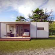 Installation d'un bungalow préfabriquer et très design. Ce bungalow comporte un espace vie ainsi qu'un espace nuit. Projet disponible à Libourne