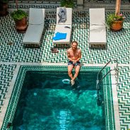 Cette piscine réalisée à base de faïence est quasiment une œuvre d'art. Elle habillé gracieusement et avec élégance le patio de cette maison. Projet disponible à Gujan-Mestras