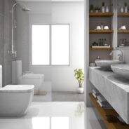 Rénovation d'une salle de bain avec meuble de salle de bain imitation marbre
